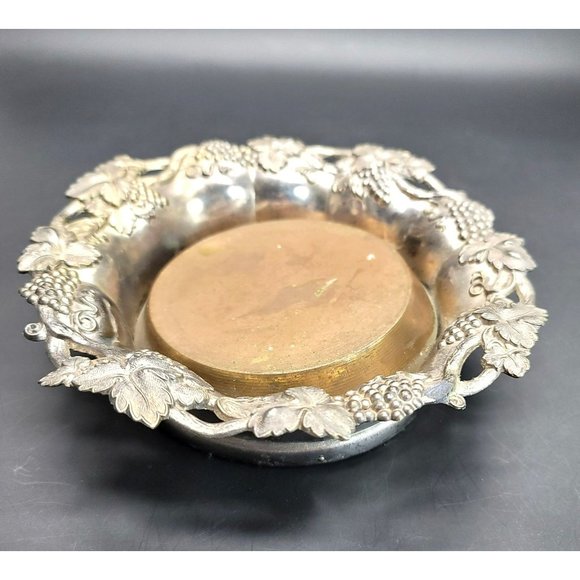 Pewter Silver Wine Champagne Bottle Coaster Moisture Collector Grape Motif CR22 - Picture 3 of 6